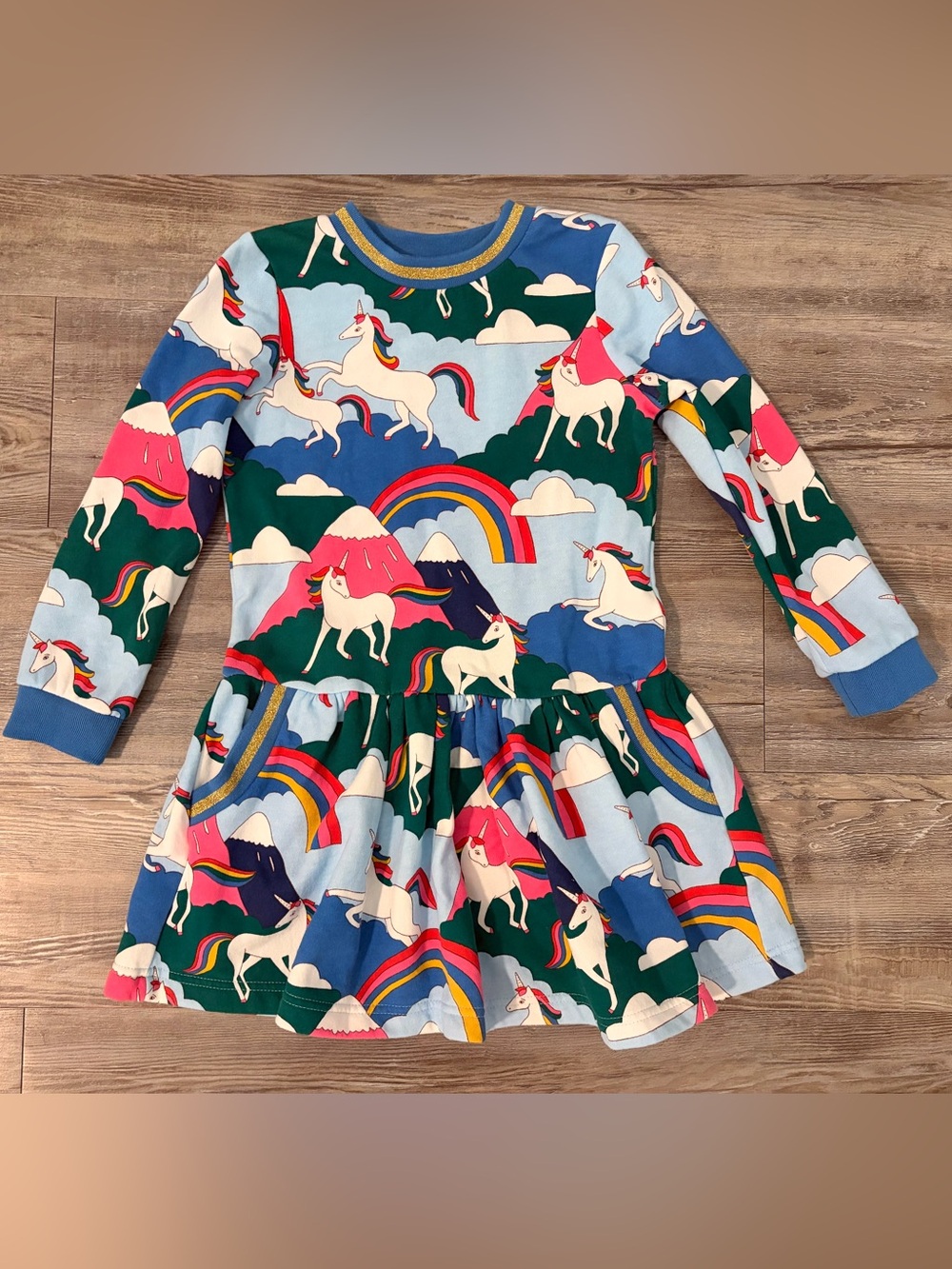 Mini Boden Unicorn and Rainbow Cosy Sweatshirt Dress Size 6-7 EUC